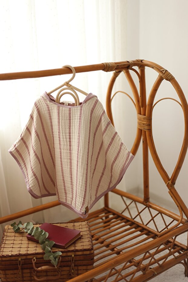 Striped Multi Muslin Poncho – Lilac