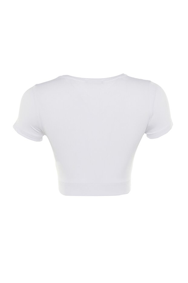 Beyaz Crop Hafif Destekli Yumuşak Dokulu Bisiklet Yaka Örme Spor Üst/Bluz TWOAW21BZ0158 - 8
