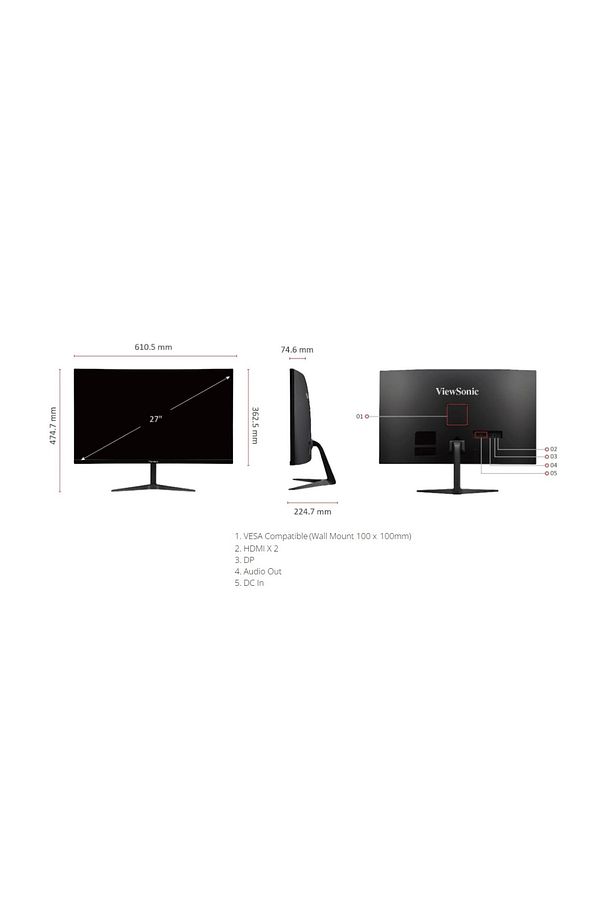 27 Vx2718-2kpc-mhd Qhd 2560x1440 1ms 165hz 2xhdmı Dp 1500r Curved Freesync Gamıng Monitör - 6