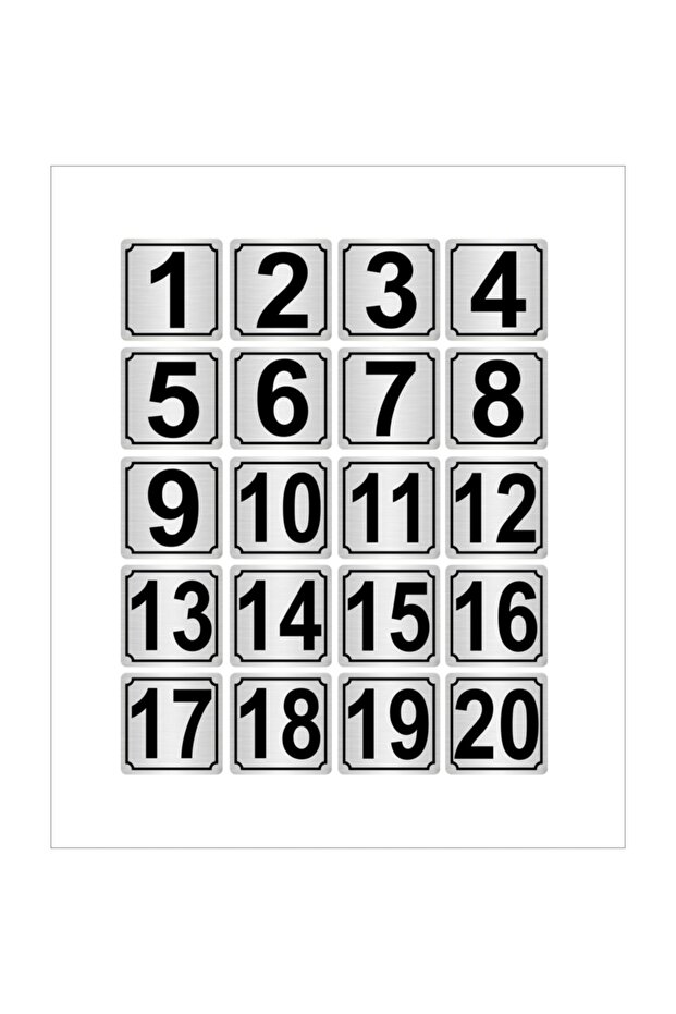 Metal Door, Table, Cabinet Number 5Cmx5Cm 20 Pieces (1…20) Silver Color Metal