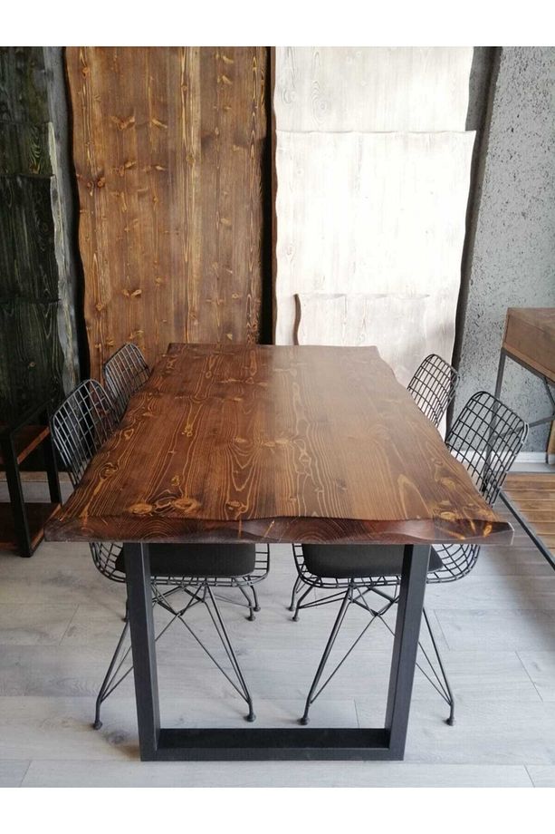 Ahşap Kütük Yemek Masası 155 X 80cm + 4 Sandalye - 1