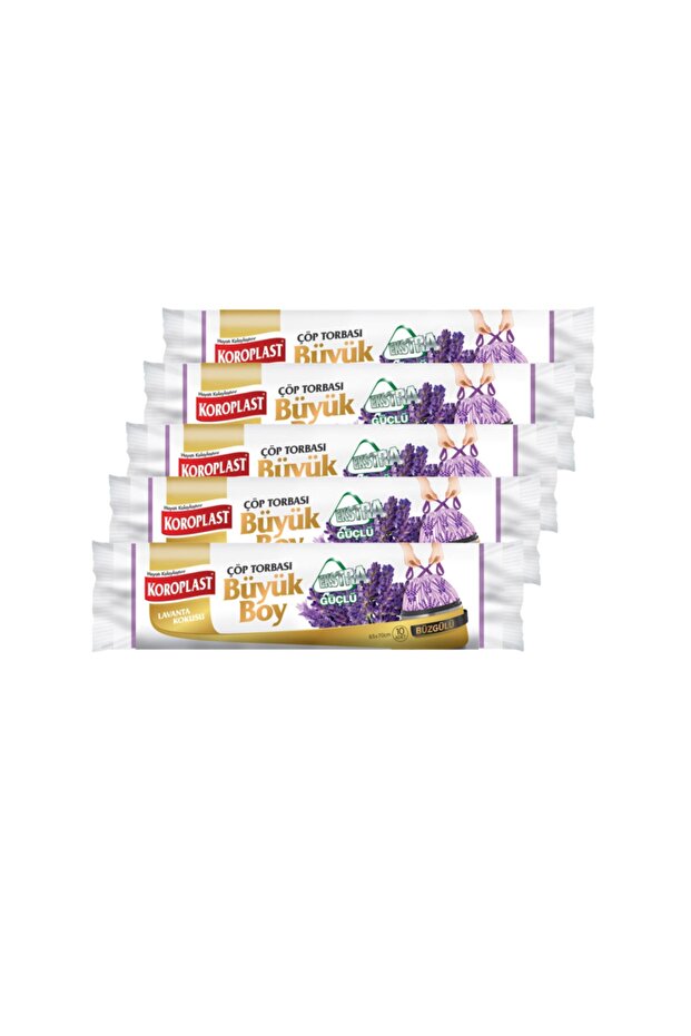 Koroplast Extra Strong Large Size Lavender Scented Drawstring Garbage Bag 65x70cm - 10 Pieces X 5 pcs