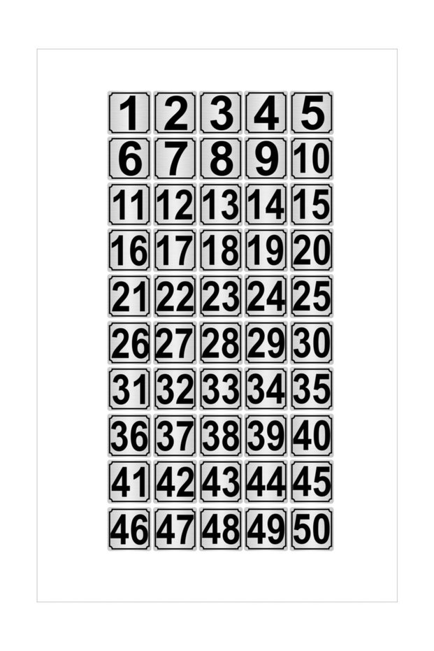 Metal Door, Table, Cabinet Number 5Cmx5Cm 50 Pieces (1…50) Silver Color Metal