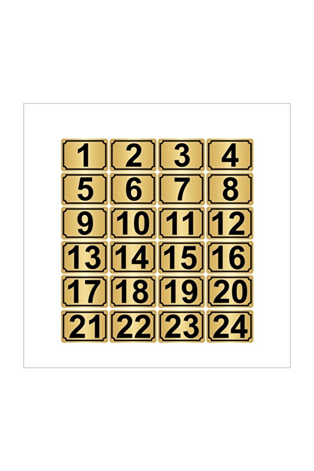 Metal Door, Table, Cabinet Number 3,5Cmx5Cm Rectangular 24 Pieces (1…24) Gold Color Metal