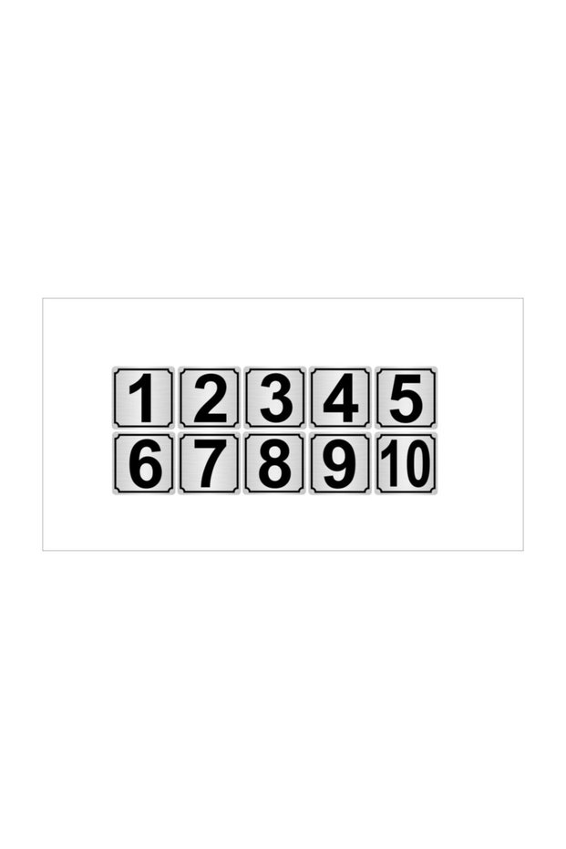 Metal Door, Table, Cabinet Number 3,5Cmx3,5Cm 10 Pieces (1…10) Silver Color Metal