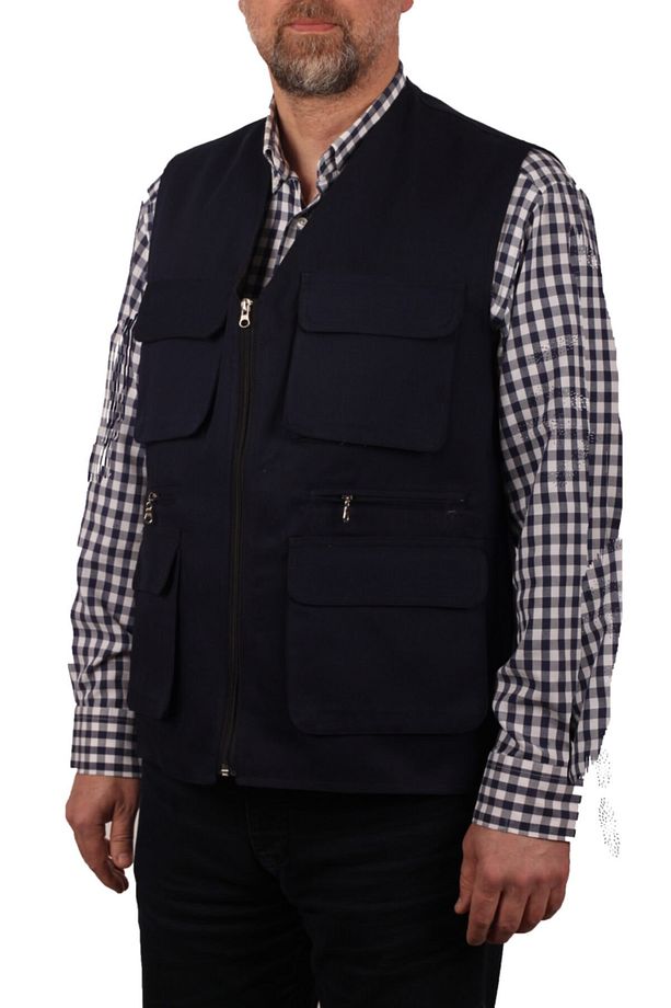 Çok Cepli Yazlık Lacivert Gabardin Yelek - 3