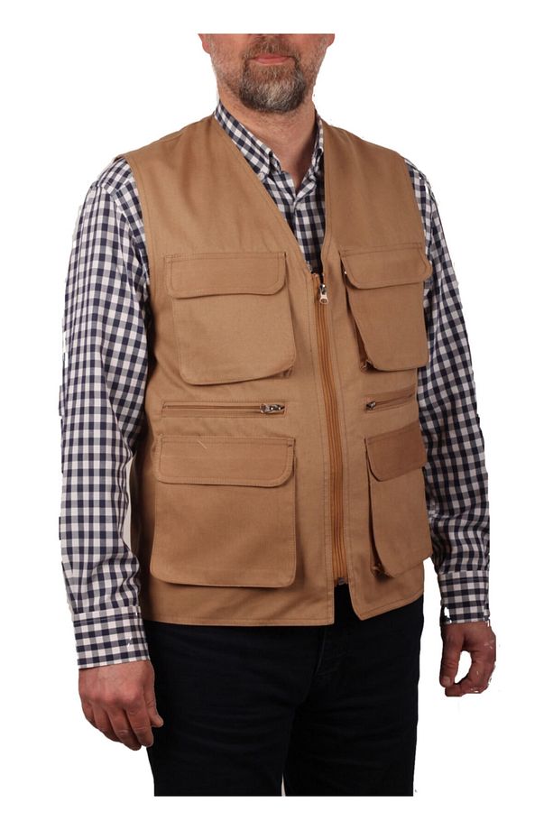 Çok Cepli Yazlık Taba Rengi Gabardin Yelek - 3