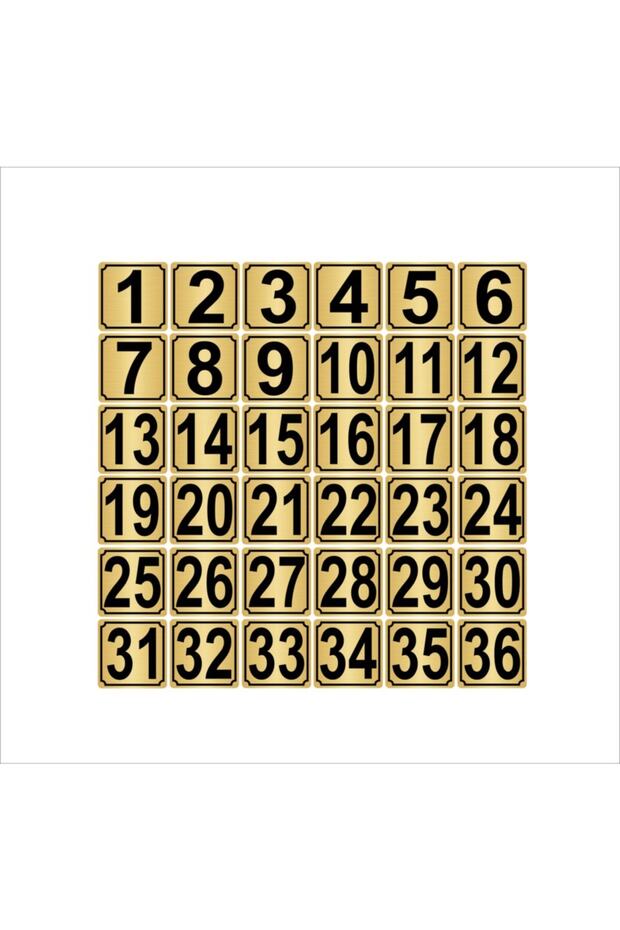 Metal Door, Table, Cabinet Number 4cmx4cm 36 Pieces (1...36) Gold Color Metal
