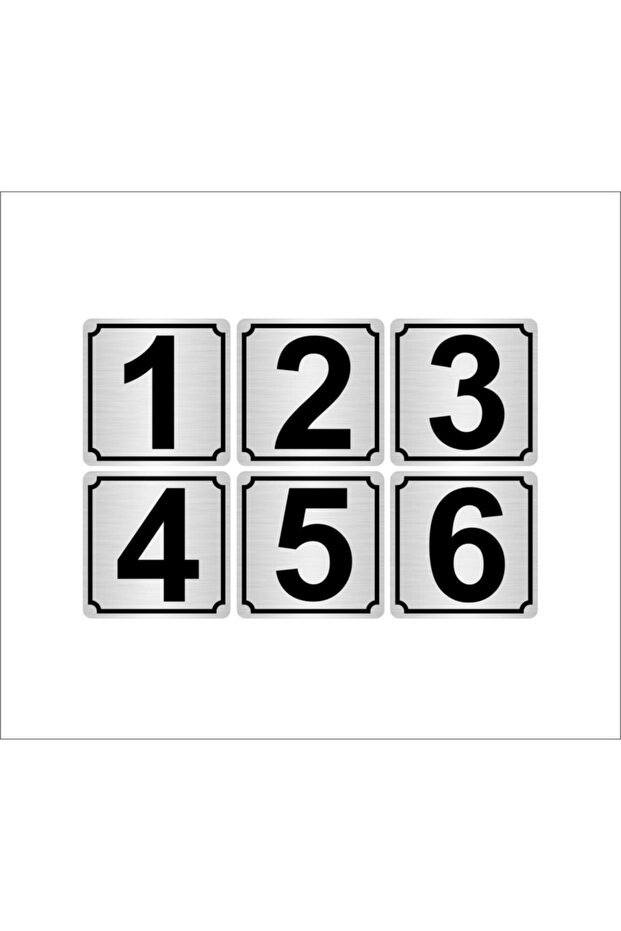 Metal Door, Table, Cabinet Number 3.5cmx3.5cm 6 Pieces (1...6) Silver Color Metal