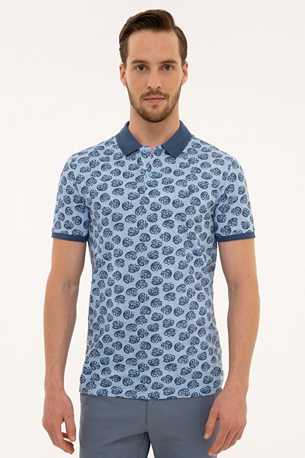 Blue Slim Fit Polo Neck T-Shirt