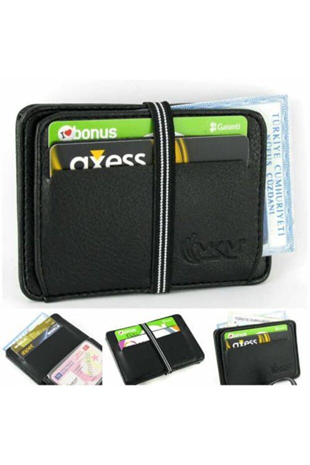 ELASTIC CUNIFIER LEATHER CREAD CARD HOLDER BLACK