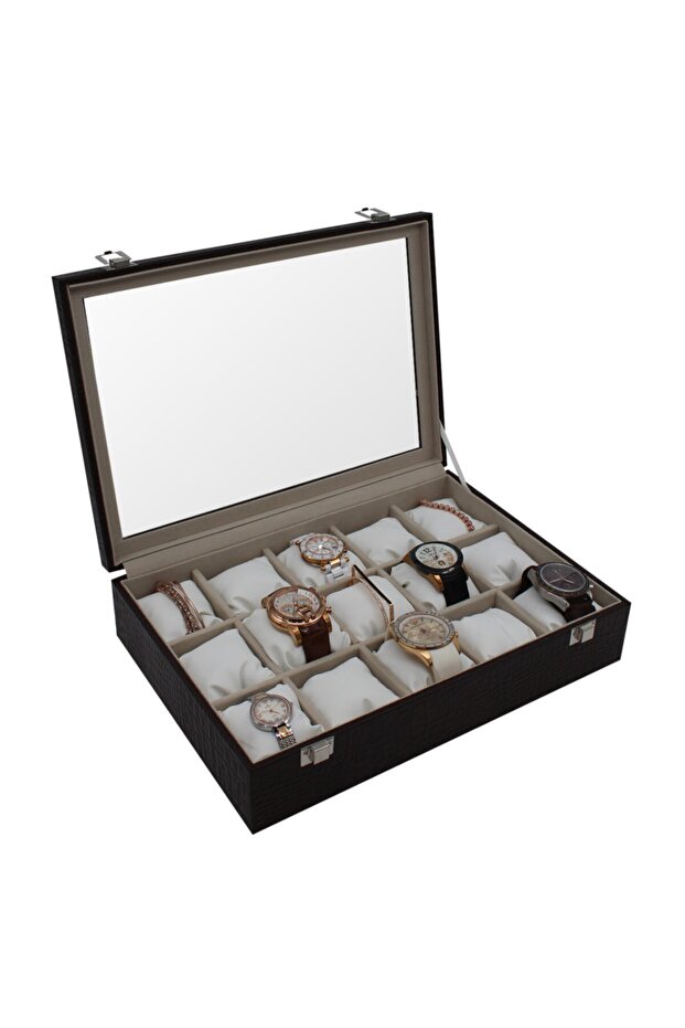 Watch Box 15 Pieces Crocodile Brown