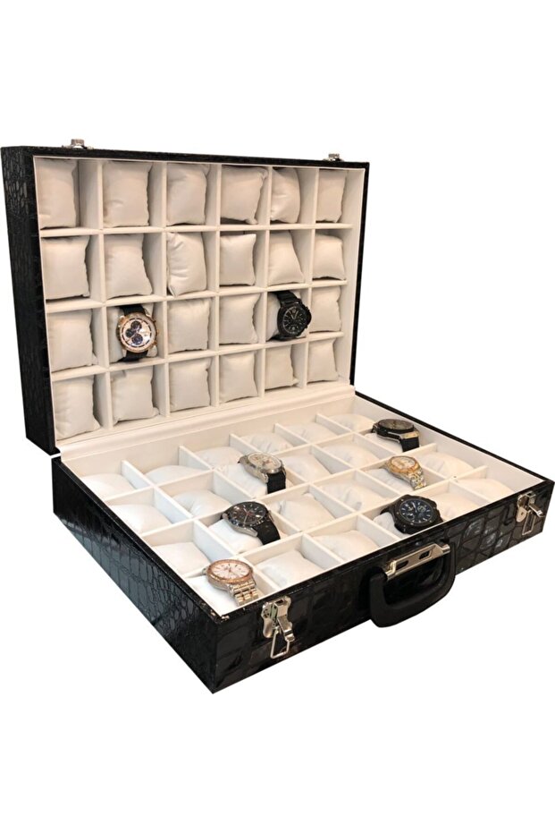 Watch Bag 48 Pieces Black Patent Leather Inside White