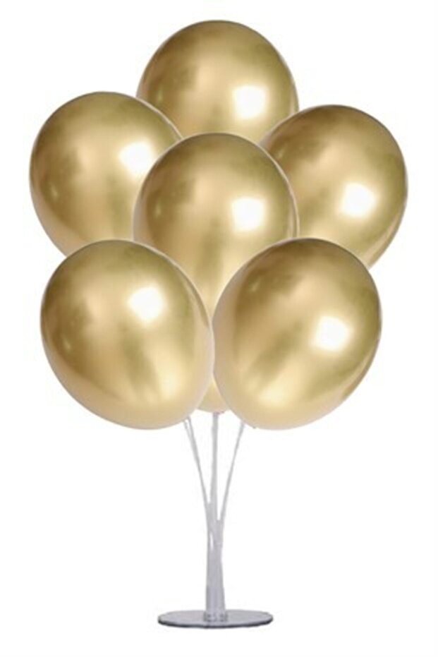 Gold Balloon Stand, 1 Stand and 10 Chrome Balloons