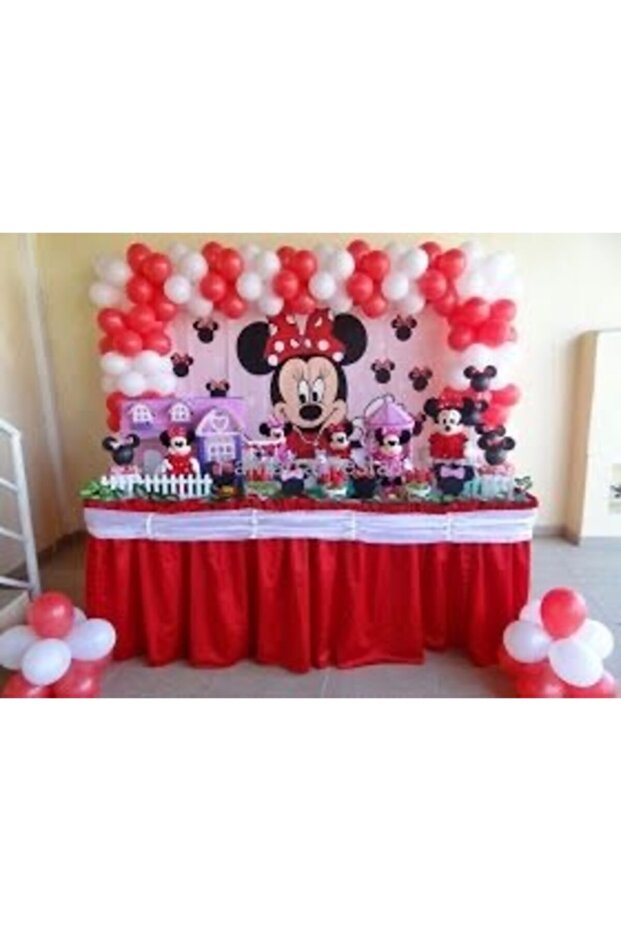 100 Pieces Red-white Balloons And Balloon Chain Minnie Mouse Concept Balloon Party Decorations