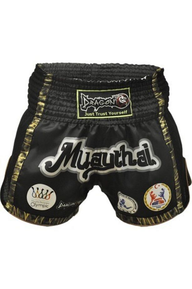 Unisex Siyah Muay Thai Federasyon Logolu Şort - 1