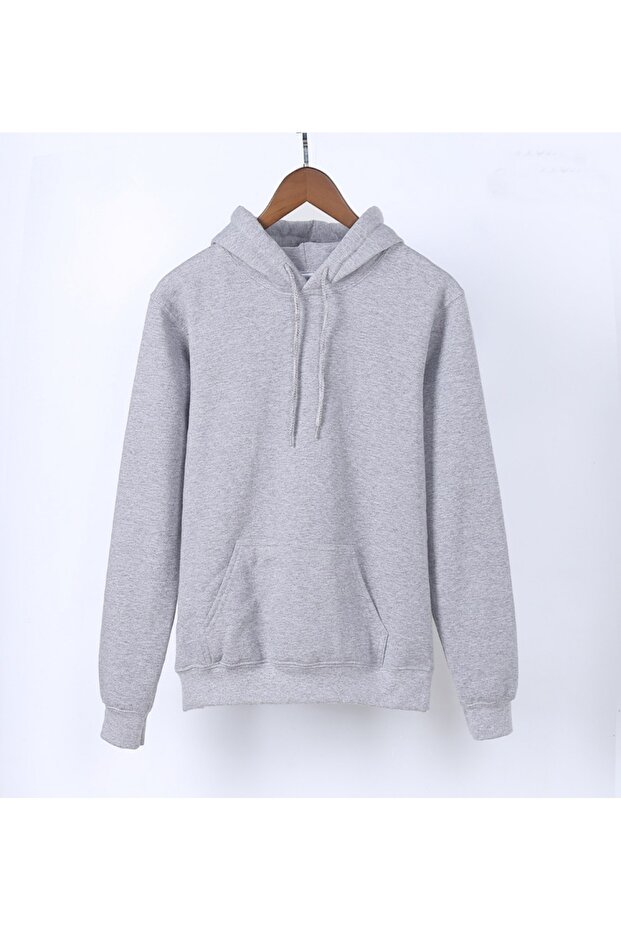 Unisex Gray Hooded Kangaroo Pocket Sweater