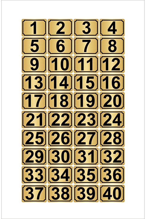 Metal Door, Table, Cabinet Number 3.5cmx5cm Rectangular 40 Pieces (1...40) Gold Color Metal