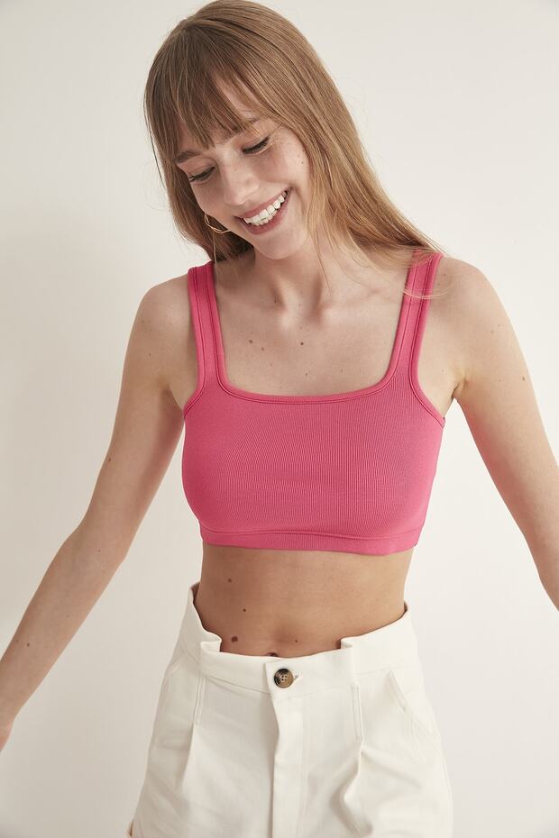 Kadın Pembe Askılı Triko Top - 3