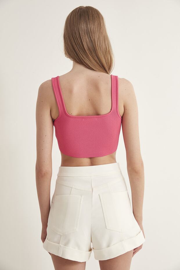Kadın Pembe Askılı Triko Top - 5