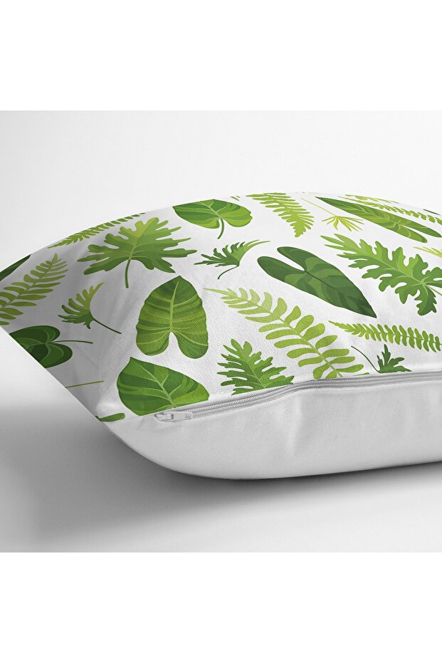Green Leaf Patterned Rectangular Pillow Cushion Cover on White Background - 3