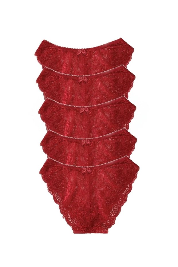 Women's Red Lace Panties 5 Pieces