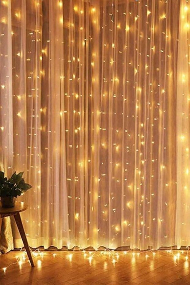 New Year's Yellow Curtain with LED Plug, 3x2