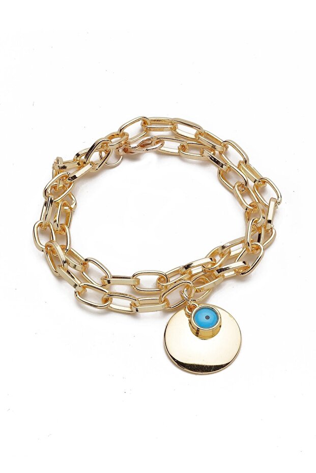 Women's Gold Yellow Double Wrapped Evil Eye Bracelet