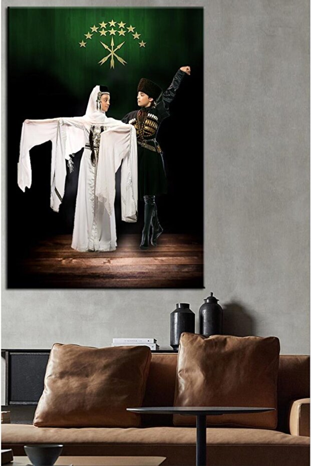 Forklorik Kafkas Çerkes Dansçı Çocuklar Kanvas Tablo 70x100cm - 1