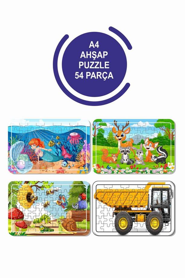 4'lü Set 54 Parça Ahşap Puzzle - 1