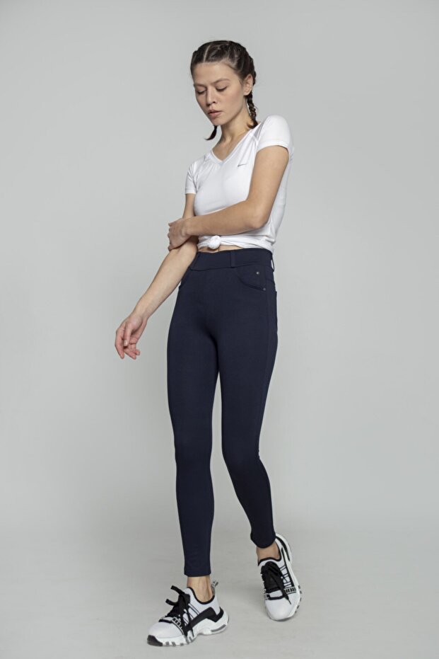 Women's Navy Blue Trouser Look Leggings