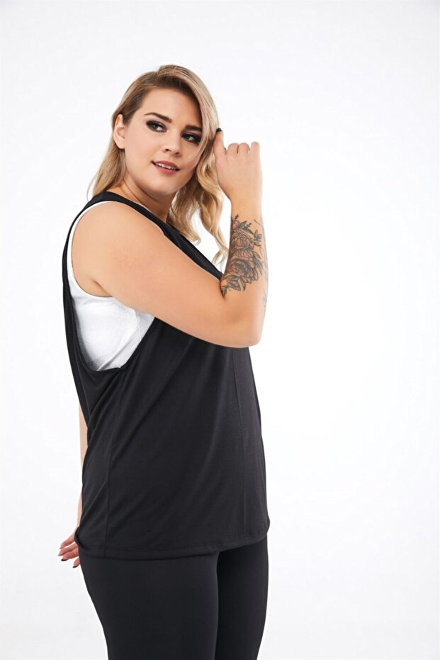 Women's Round Neck Deep Sleeveless Sports Athlete-black