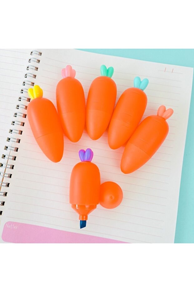 Cute Carrot Design Highlighter Set in Special Bag (6 Pieces) Orange Purple Blue Yellow Pink Green