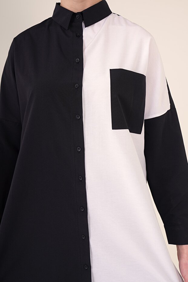 5860 Hijab-Hemd mit Blockmuster – Schwarz - 4