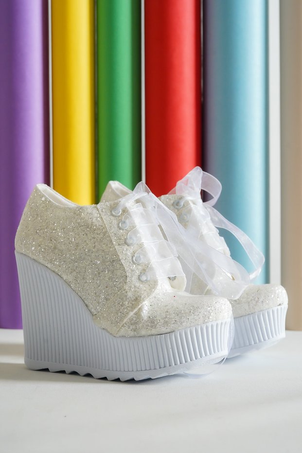 Silvery High Sole Wedding Dress Evening Dress Shoes