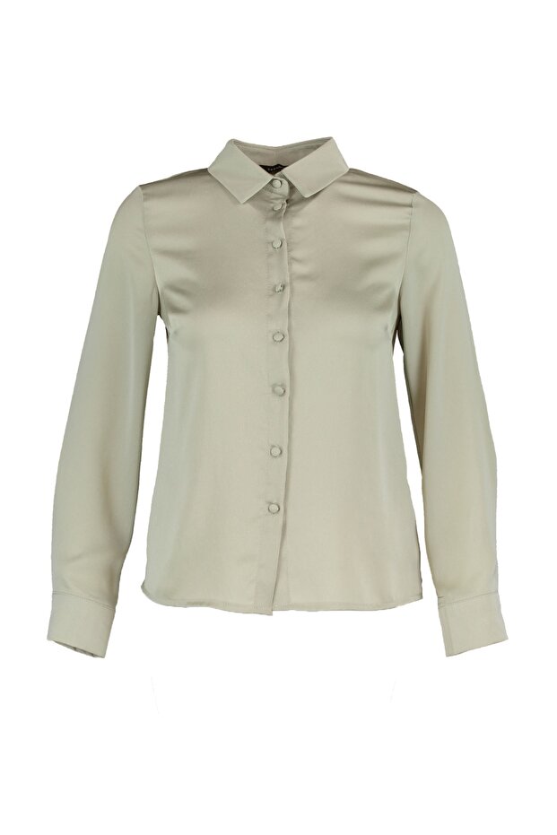 Mintgrünes Basic-Hemd aus Satingewebe TWOAW20GO0465 - 6