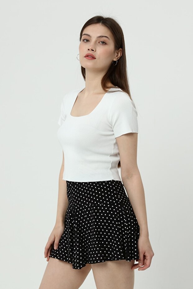 Puantiyeli Mini Şort Etek - 1