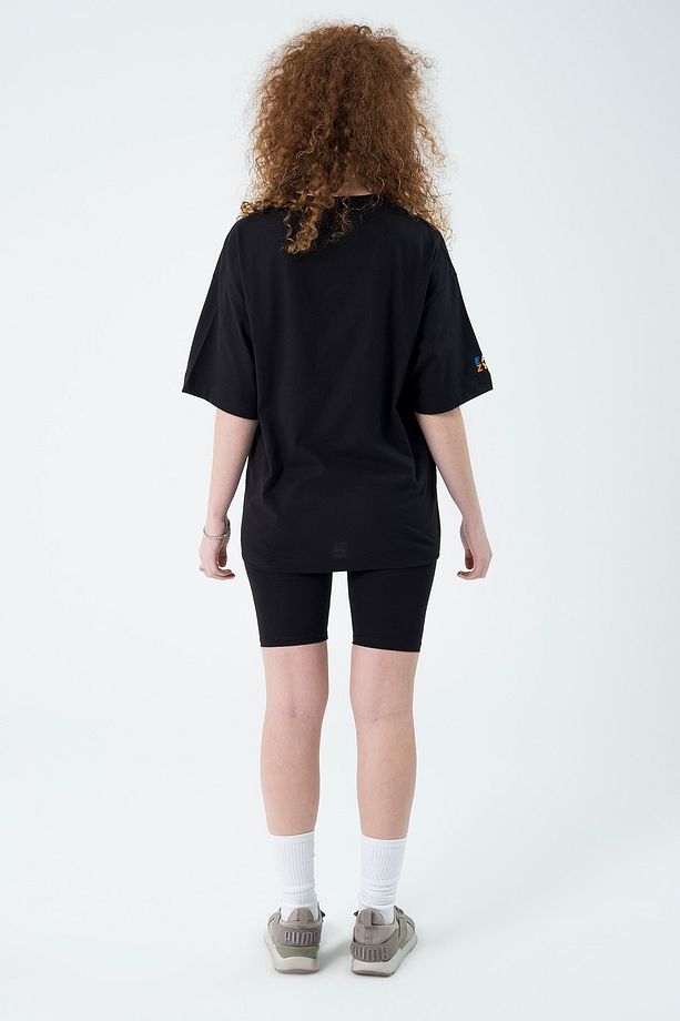 Eazy Siyah Keep Growing Unisex Extra Oversize Baskılı Kısa Kollu T-shirt - 3