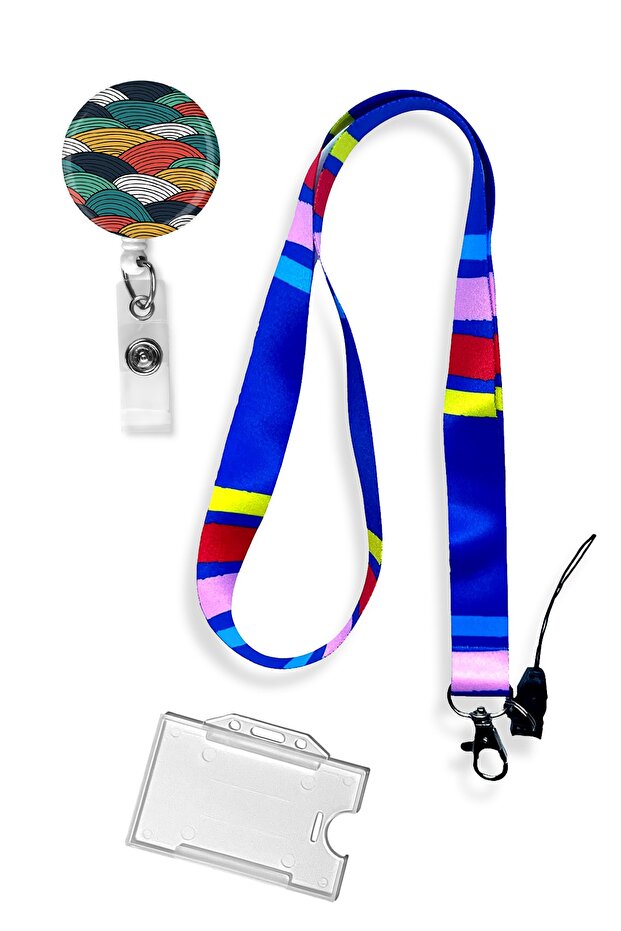 Linear Set of 3 Neck Lanyard Phone Strap Yoyo Keychain Name Badge