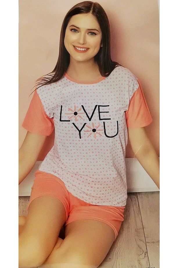 Kadın Pembe Penye Şortlu Pijama Takımı - 1