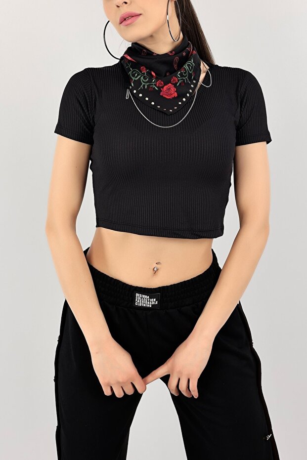 Μαύρη ριγέ Crop Μπλούζα - 3
