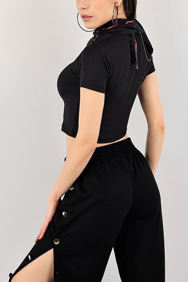 Μαύρη ριγέ Crop Μπλούζα - 4