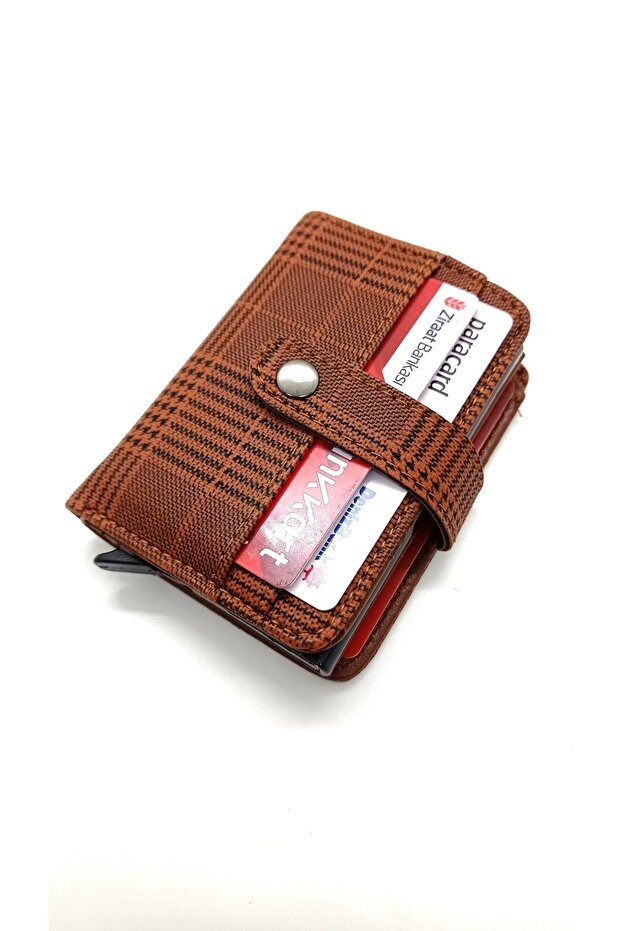 Plaid Placket Automatic Mechanism Card Holder And Wallet