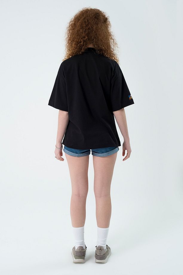 Eazy Siyah Look Into Unisex Extra Oversize Baskılı Kısa Kollu T-shirt - 3