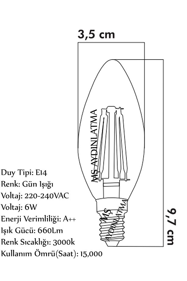 E14 Duylu 6 Watt Gün Işığı Led Filament Rustik Şeffaf Cam Ampul - 2