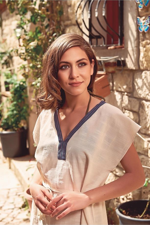 Yakalı Mavi Bordürlü %100 Pamuk Pareo/ Plaj Elbisesi - 3