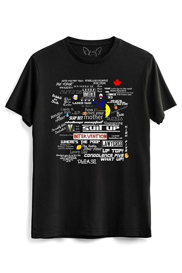 How I Met Your Mother Illustrated Printed Black T-shirt