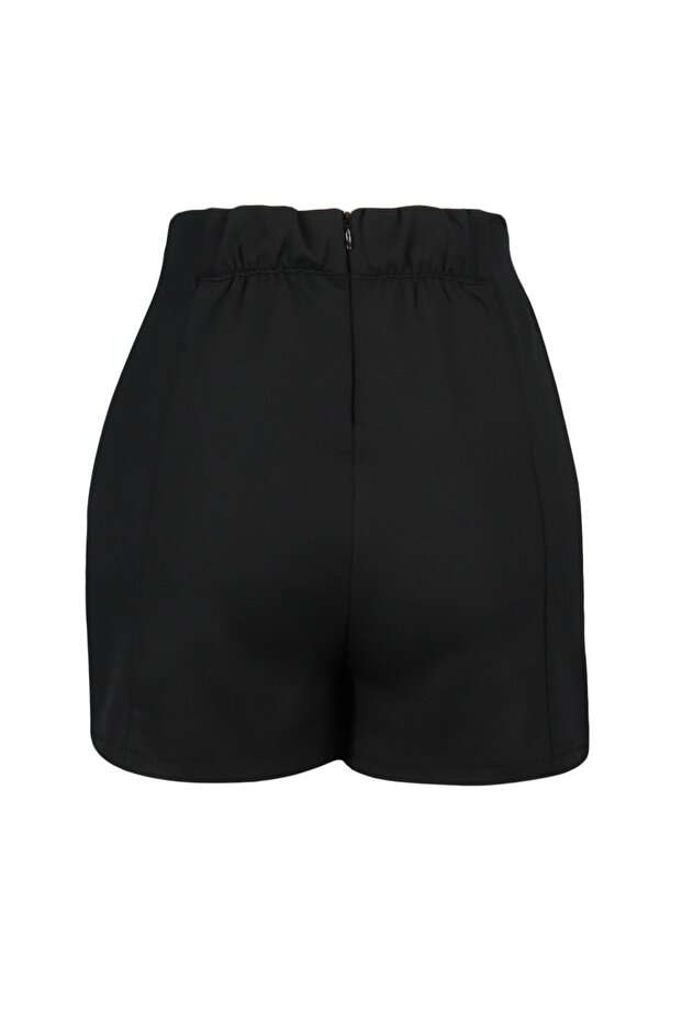 Siyah Çift Yırtmaçlı Süper Mini Boy Dokuma Şort Etek TWOSS20SR0364 - 14
