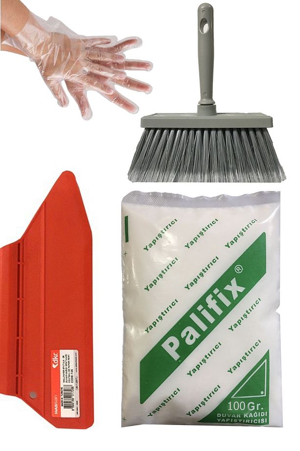 4'lü Süperr Set Duvar Kağıdı Uygulama Seti Yapıştırıcısı /100 Gram Tutkal/spatula/fırça/eldiven - 1