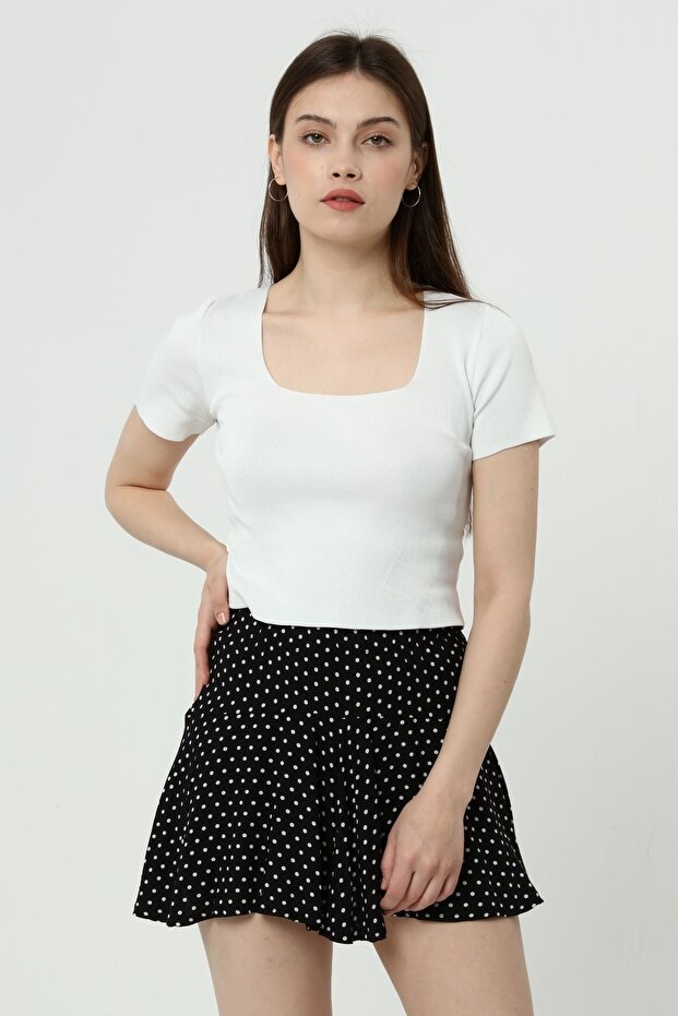 Puantiyeli Mini Şort Etek - 3